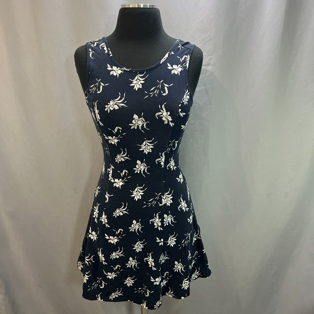 Forever 21 Mini Dress Womens S Navy White Floral Print Cotton Sleeveless Party
